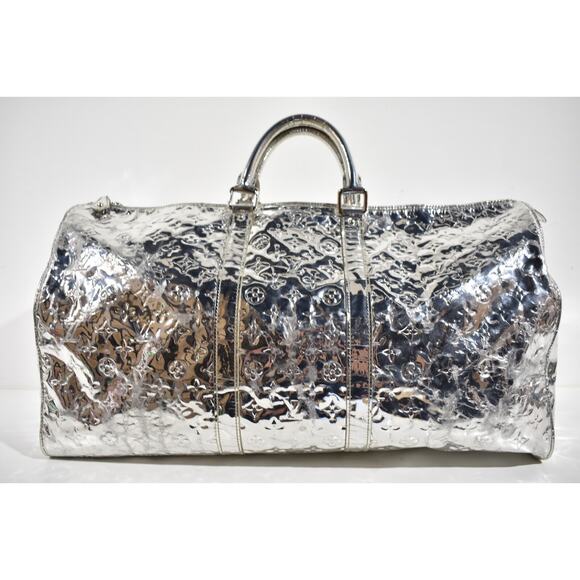 Louis Vuitton Keepall 55 Monogram Miroir Silver Mirror Weekend Travel Duffle Bag - Picture 10 of 16